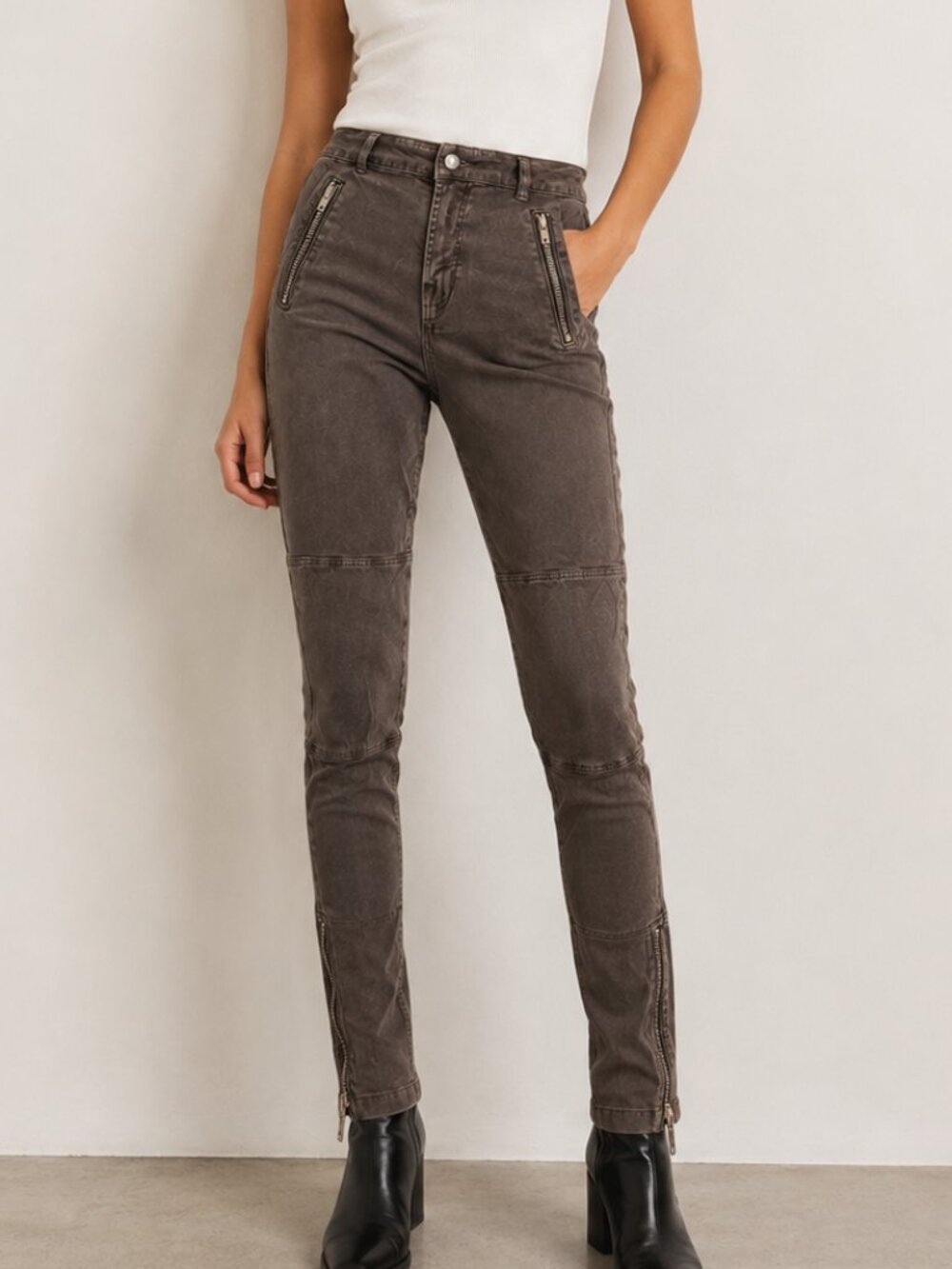J Brand Brown Moto Skinny Pants Zip Ankle Women’s 29